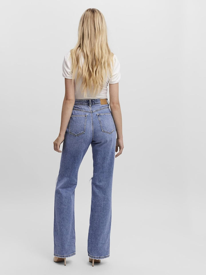 VERO MODA Female Straight-Fit VMKITHY Hohe Taille Jeans 27 Medium Blue Denim, 27 Medium Blue Denim