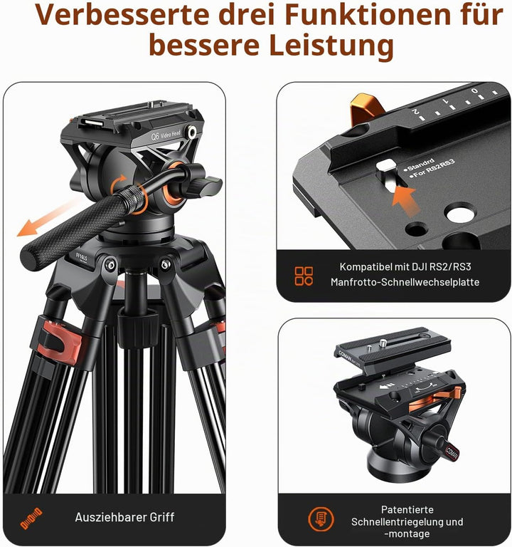 COMAN 186CM Stativ Kamera - Aluminium Mit Camera Tripod 360° Flexibles Schwenken &amp; +90°/-70° Neigen,