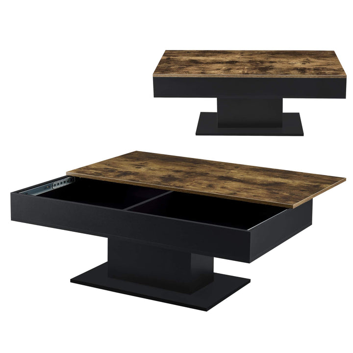[en.casa] Couchtisch Lünen Wohnzimmertisch mit Stauraum Holzoptik Schwarz Truhentisch Sofatisch mit