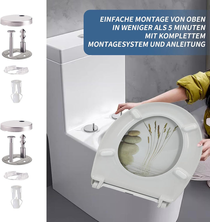 Toilettendeckel mit Absenkautomatik, WC Sitz mit Absenkautomatik Oval Form klodeckel Einfache Reinig
