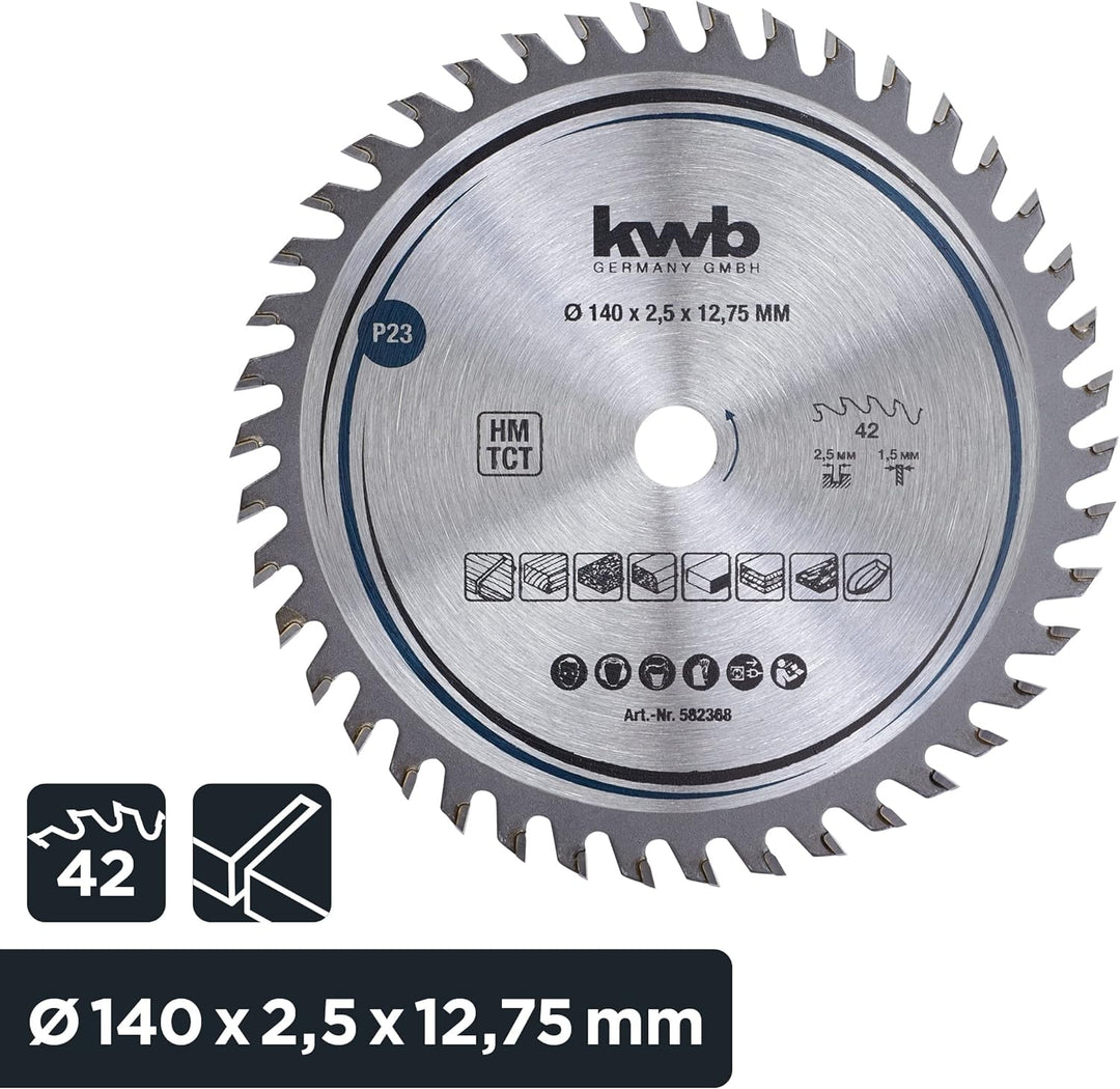 kwb Kreissägeblatt 140 x 12,75 mm, sehr feiner Schnitt, Sägeblatt geeignet für Arbeitsplatten, Holz