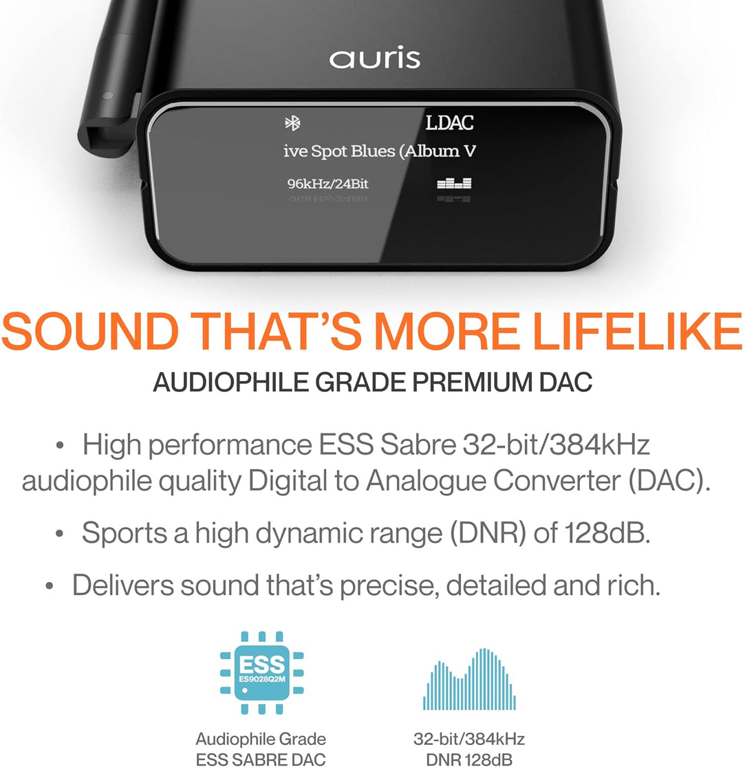Auris Blume Pro Hi-Fi Bluetooth 5.3 Musik-Receiver - Bluetooth-Adapter mit Audiophilem DAC, LDAC, Ap