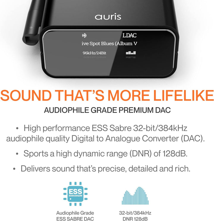 Auris Blume Pro Hi-Fi Bluetooth 5.3 Musik-Receiver - Bluetooth-Adapter mit Audiophilem DAC, LDAC, Ap