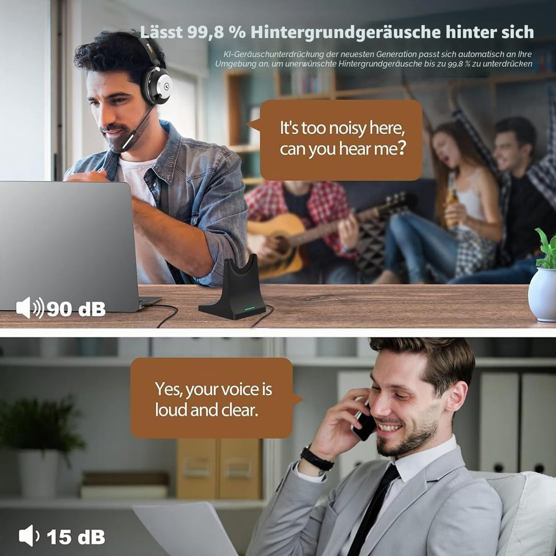 Wantek Wireless Bluetooth Headset mit Mikrofon inkl. Geräuschunterdrückung, kompatibel mit Windows,