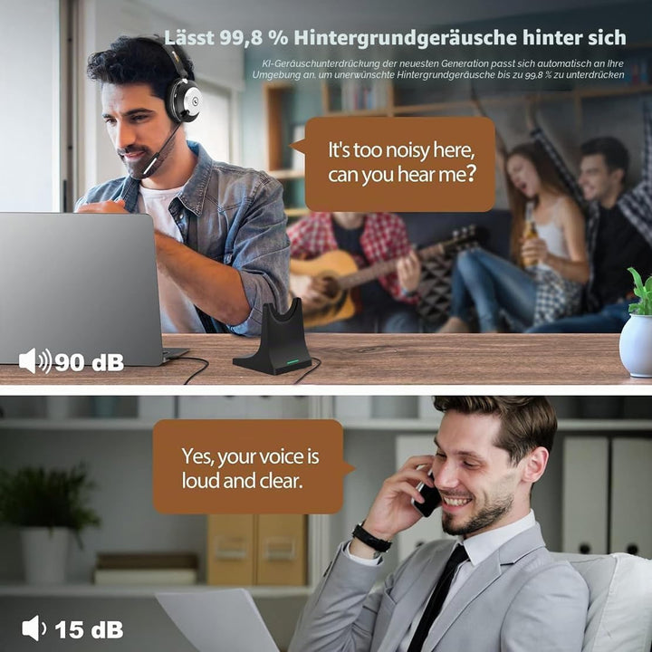 Wantek Wireless Bluetooth Headset mit Mikrofon inkl. Geräuschunterdrückung, kompatibel mit Windows,