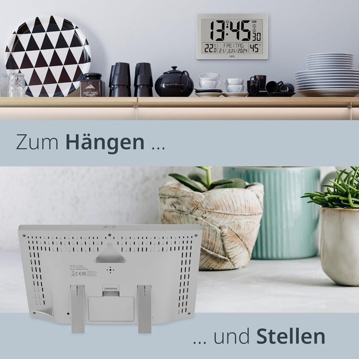 ADE Digitale Funkuhr mit grossem XL-Display | Kalender | mit Temperaturanzeige & Hygrometer | Wanduh