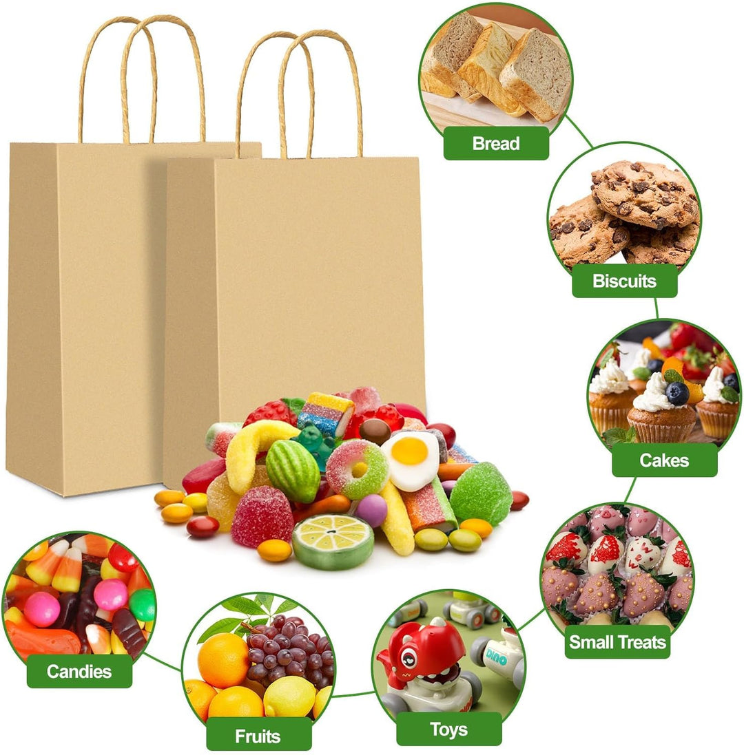 Gucass 50 Stück Gross Papiertüten mit Henkel, Braun Kraft Papiertaschen Geschenktüten, 26x12x33cm Pa