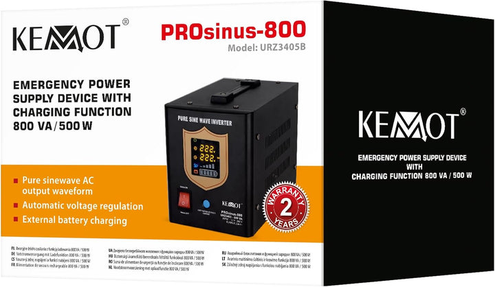 Notstromversorgung KEMOT PROsinus-800URZ3405B Wechselrichter Reiner Sinus Ladefunktion 12V 230V 800V