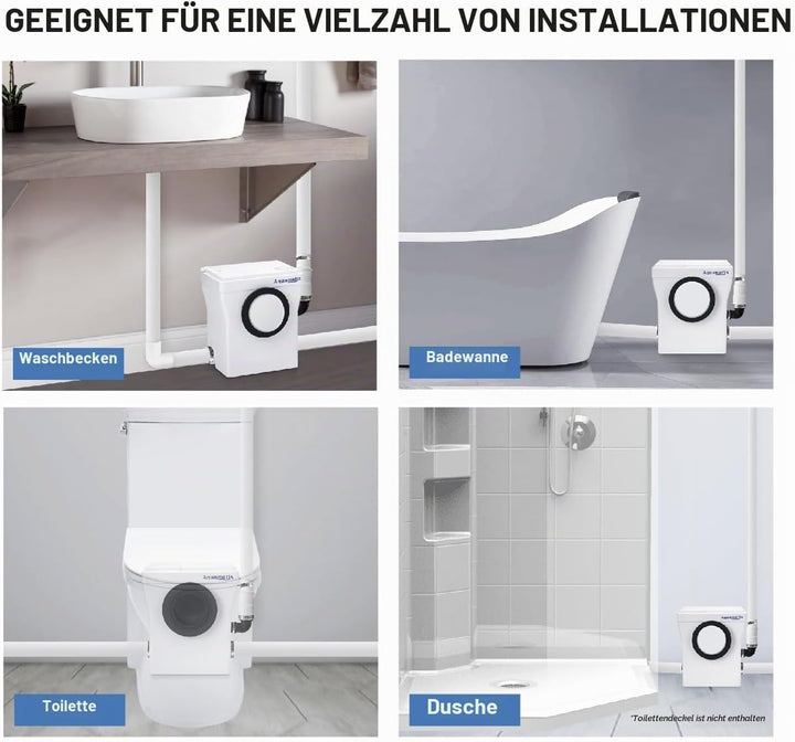 Aquamatix Cubo 400W Hebeanlage 145L/min Abwasserpumpe mit Kohlefilter 3 Eingänge für Toiletten, Wasc