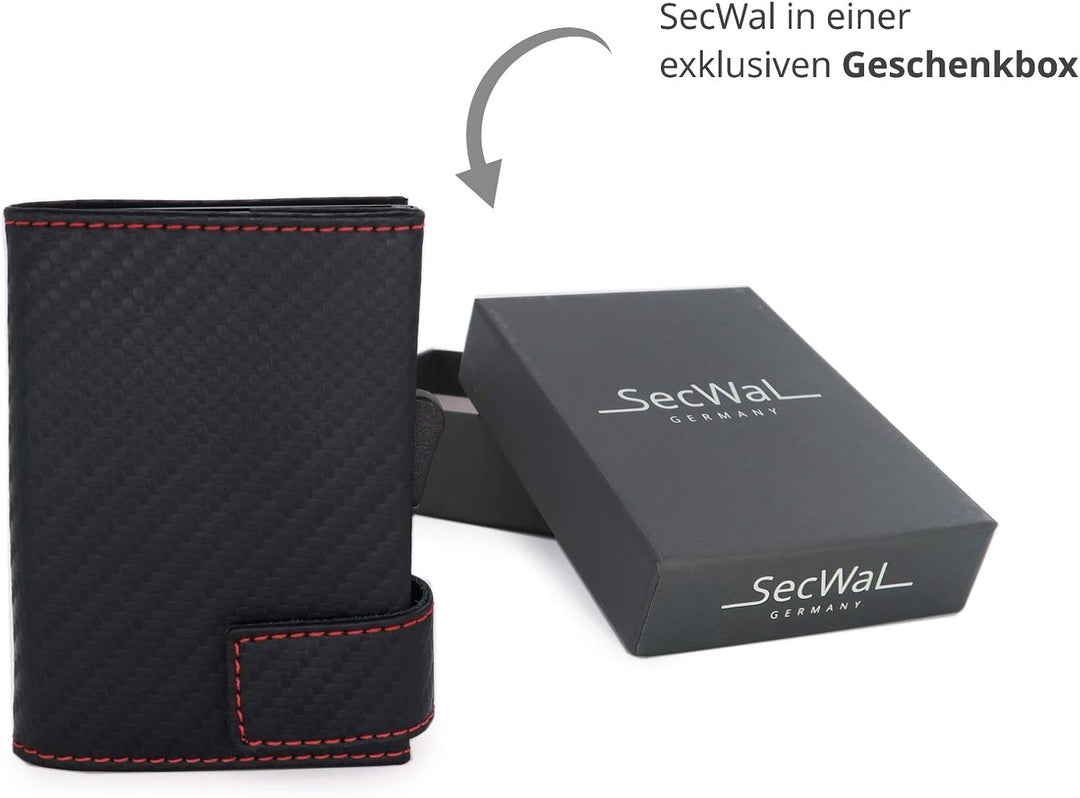 SecWal Kartenetui mit Münzfach Reissverschluss (Schwarz-Rot Carbon), Schwarz-rot Carbon