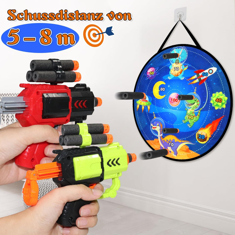 Oneyus Dartscheibe Kinder 73cm, Kinder Spielzeug Doppelseitige Dartscheibe mit 2 Blaster 20 Schaumge