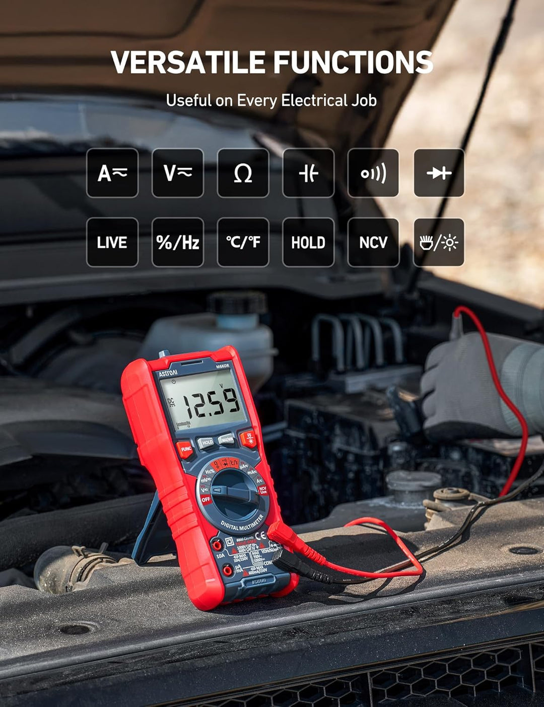 AstroAI Digital Multimeter mit NCV, True RMS Auto-Range 6000 Counts Spannungsprüfer Voltmeter, misst