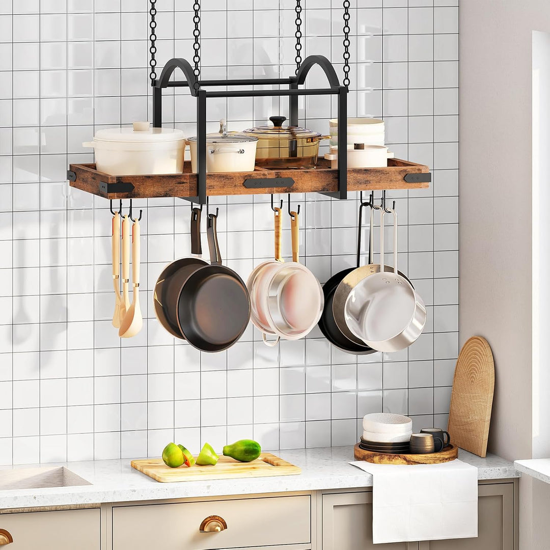 HOOBRO Topfdeckelhalter, hängendes Topfregal, Küchenregal mit 10 S-Haken, Deckenmontiertes Topf Orga