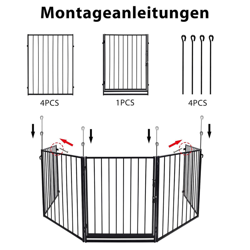 Aufun 5-tlg Metall Kaminschutzgitter mit Tür Schwarz Laufstall 60 x76 cm Kindersicherer Kaminzaun Tü