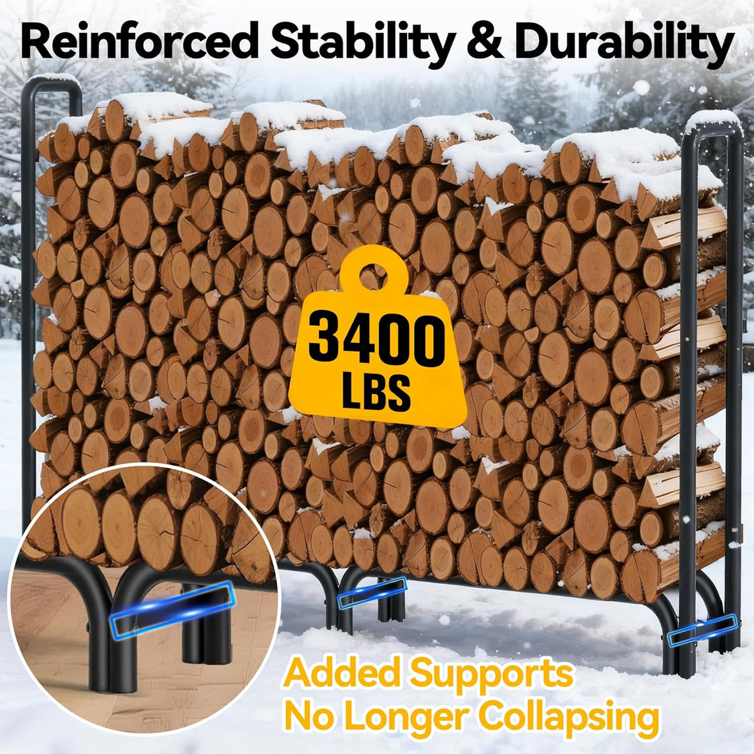 Amagabeli 2,4 m Kaminholzregal mit Abdeckung Kombi-Set Wasserdichter Outdoor-Holzhalter für Kamin Sc