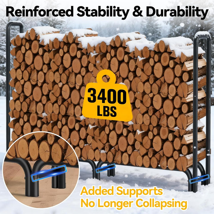 Amagabeli 2,4 m Kaminholzregal mit Abdeckung Kombi-Set Wasserdichter Outdoor-Holzhalter für Kamin Sc