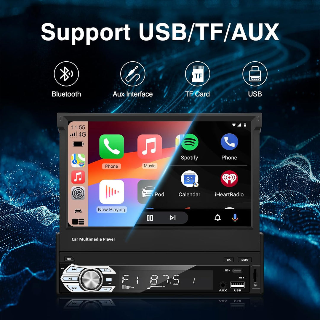 EZoneTronics 7 Zoll Autoradio Flip 1DIN Auto Stereo Play Telefon Musik über USB AM/FM Radio Bluetoot