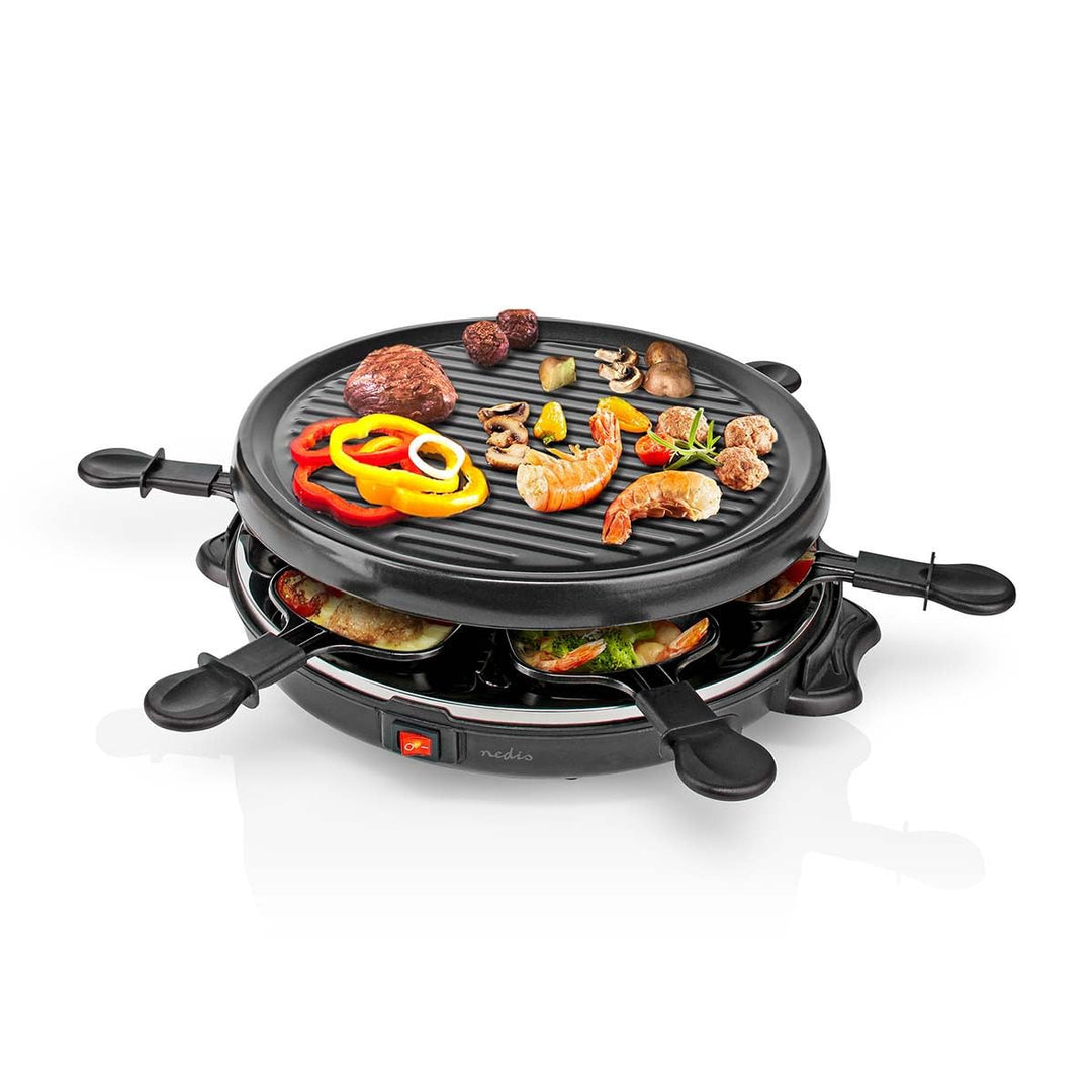 Nedis Gourmet/Raclette | Grill | 6 Personen | Spatel | Antihaft-Beschichtung | Rund