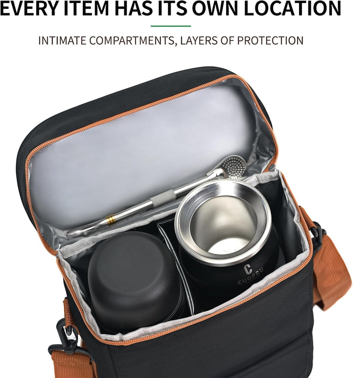 Premium Matero for Yerba Mate Kit – Doppellagig, wasserdicht, 2 Weinflaschentaschen, tragbare Traget