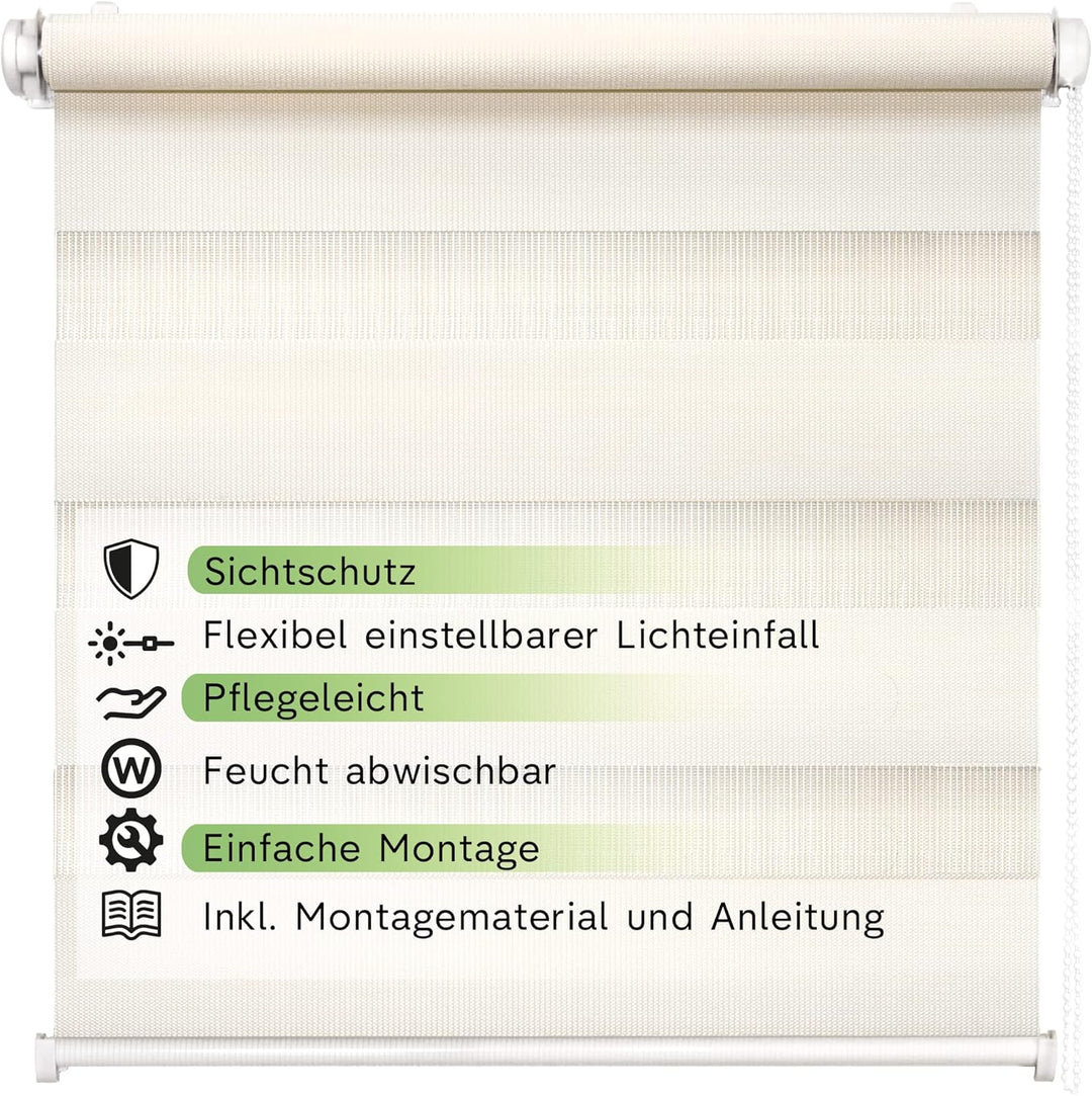 Rikmani Doppelrollo Fensterrollo LUIS Duo-Rollo Klemmfixierung Zebrarollo Seitenzugrollo ohne Bohren