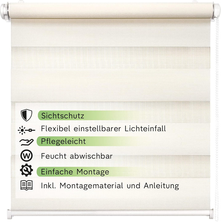 Rikmani Doppelrollo Fensterrollo LUIS Duo-Rollo Klemmfixierung Zebrarollo Seitenzugrollo ohne Bohren