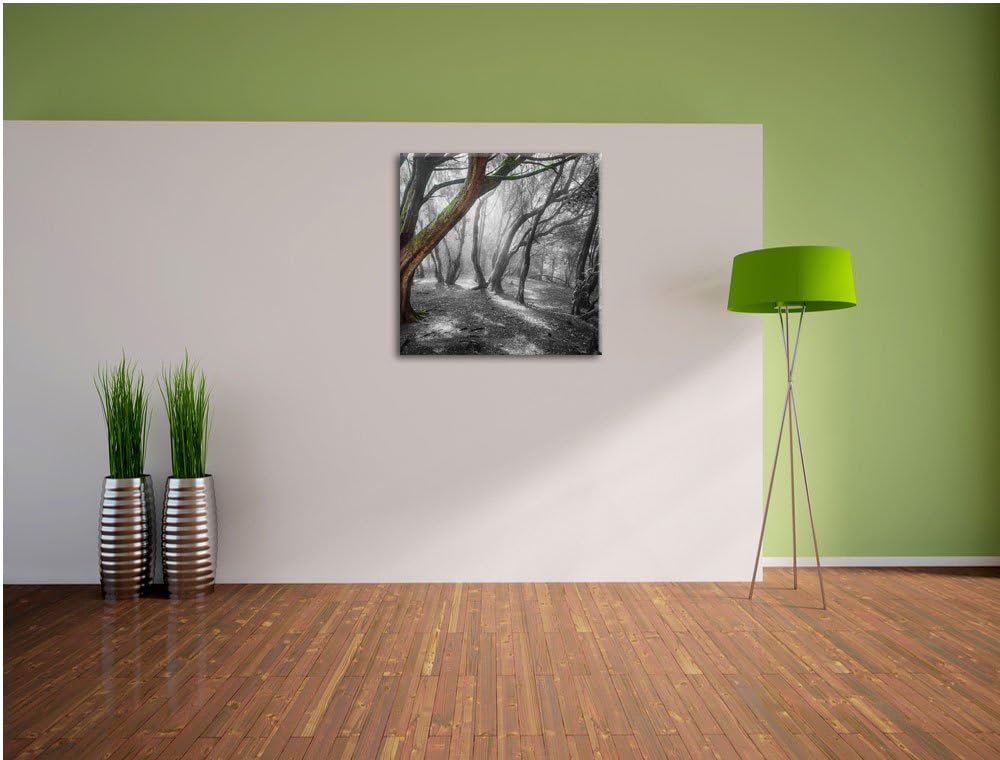 Pixxprint einsamer Baum in tristem Grau schwarz/weiss, Format: 70x70 auf Leinwand, 70x70