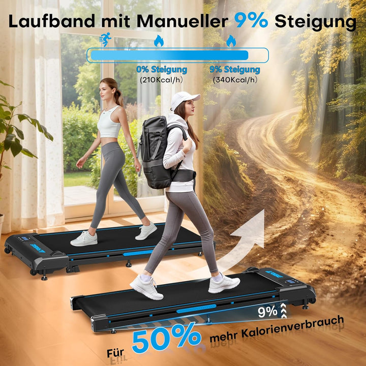 FOUSAE Walking Pad, 1-10 km/h Laufband für Zuhause mit 9% Steigung, 2.5HP Walking Machine mit LED-An