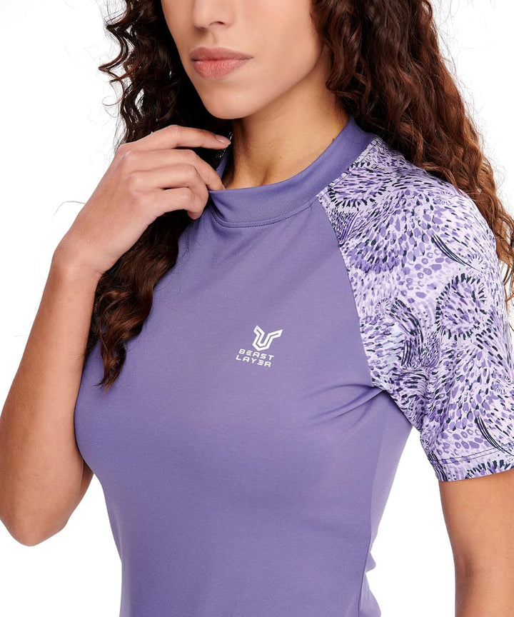 HUGE SPORTS Damen Rashguard Kurzarm Sonnenschutz Schwimmshirt Schnell Trocknend Surf Sport T-Shirt S