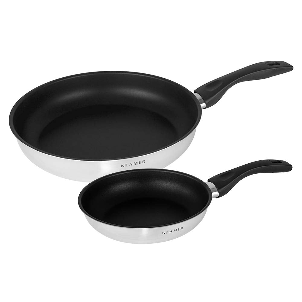 KLAMER Pfannenset Induktion (20 + 28 cm), hochwertige Profi Edelstahlpfanne antihaftbeschichtet mit