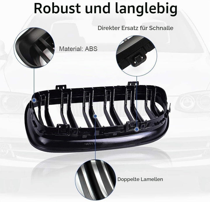Gangying E60 Nieren Schwarz Kühlergrill Streifen passend für BMW 5er E60 E61 M5 2003–2009 E60 E61 Gr