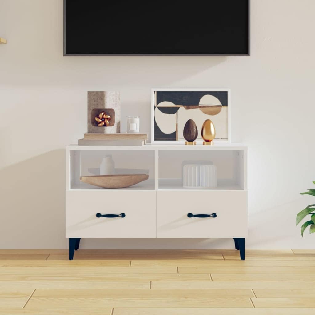 homiuse TV-Schrank TV Lowboard Hochglanz-Weiss 80x36x50 cm Holzwerkstoff TV Tisch TV Board Fernsehsc