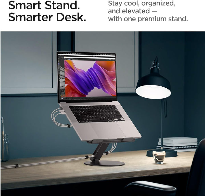 Spigen Laptop-Ständer, Höhenverstellbar & rutschfeste Silikonauflagen【inkl. 4X Klett-Kabelbinder, Ka