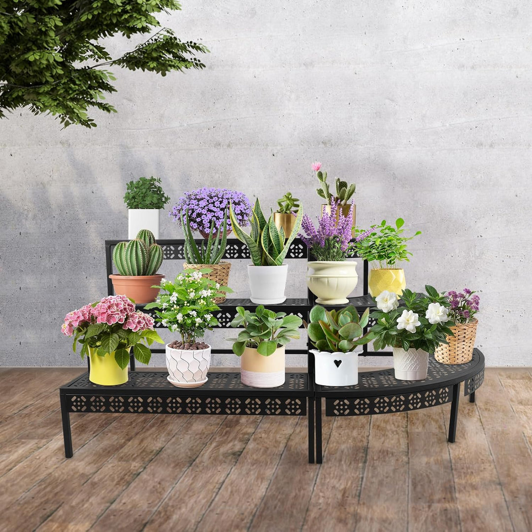 Pflanzenständer Blumenständer Metall 3 Etagen Schwarz Eisen Garten Blumentopf Display Regal Halter R