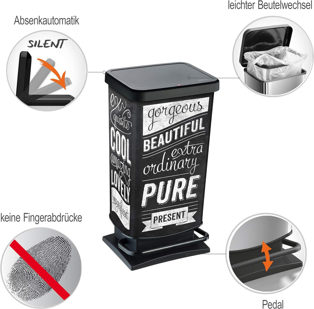Rotho Paso Mülleimer 40l mit Pedal und Deckel, Kunststoff (PP) BPA-frei, hipster, 40l (35.3 x 29.5 x