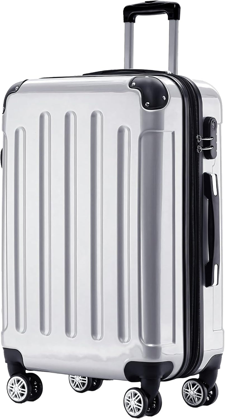 BEIBYE Hartschalen Koffer Trolley Rollkoffer Reisekoffer 4 Zwillingsrollen Polycabonat (Silber, 66cm