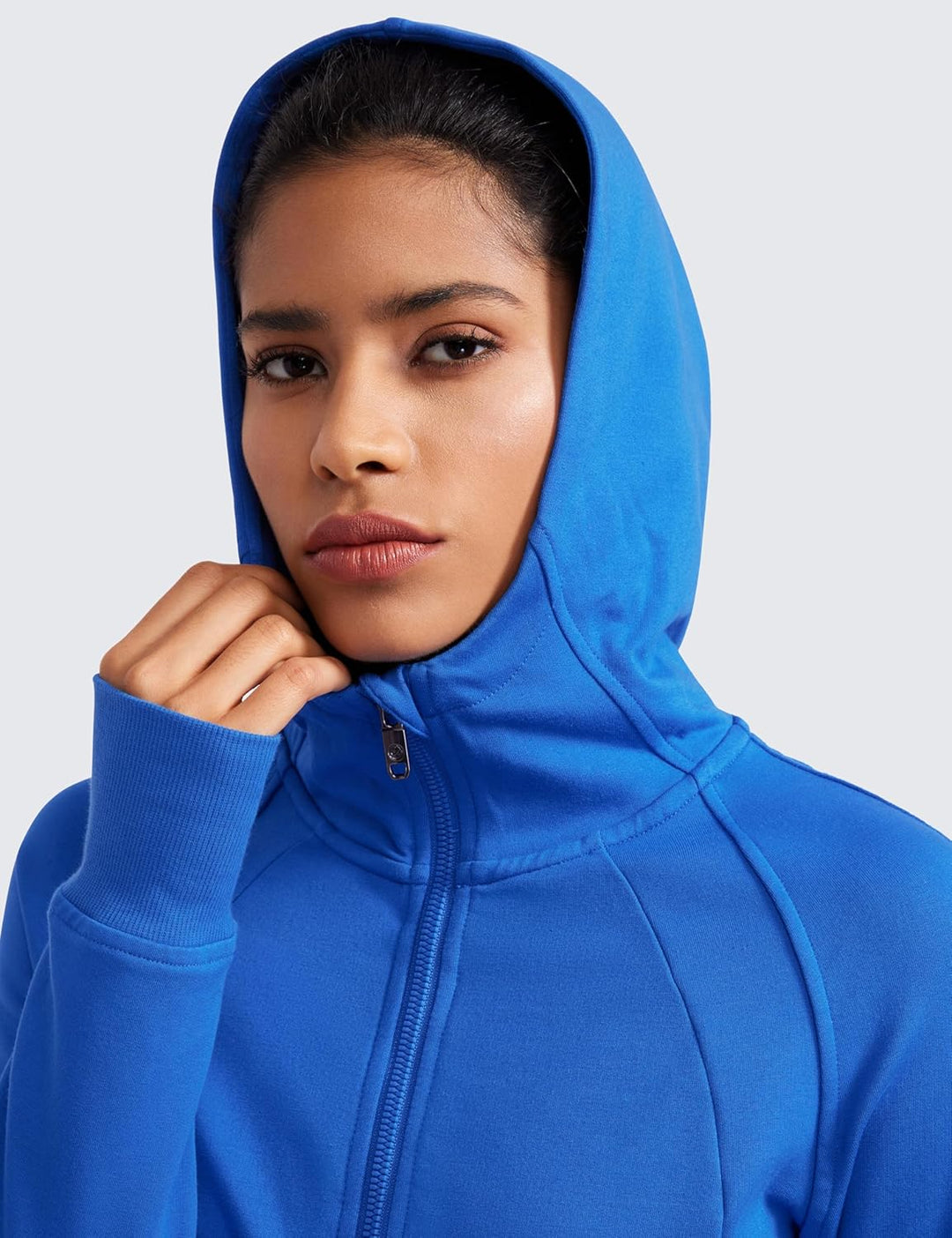 CRZ YOGA Damen Full Reissverschluss Fleece Hoodie Jacke Cropped Running Zip Up Laufjacke Workout Spo