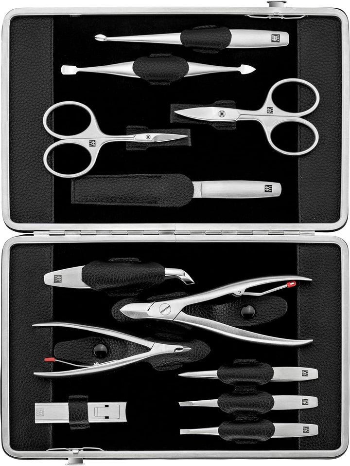 ZWILLING Maniküreset 12-teilig Nagelpflegeset aus Rindleder mit Reissverschluss, Premium, Schwarz