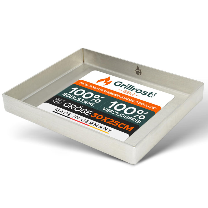 Edelstahl Grillplatte | Plancha | Wanne 30x25cm - Universalgrösse - rundum verschweisst | extra Mass
