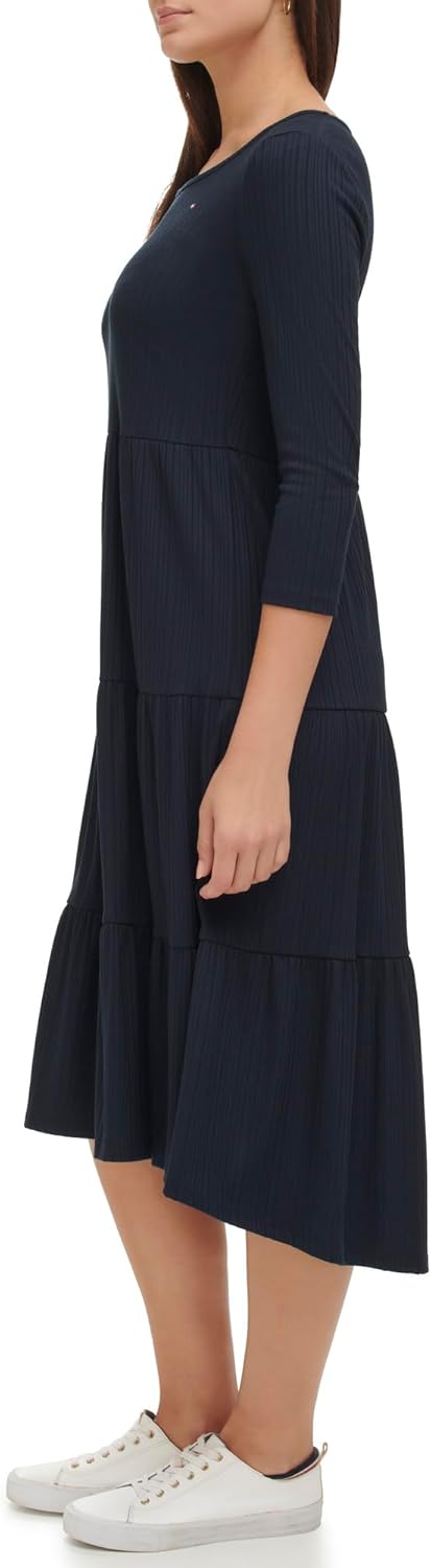 Tommy Hilfiger Damen Gestuftes Midikleid mit Streifen Lässiges Kleid XS Kapitän des Himmels (Sky Cap