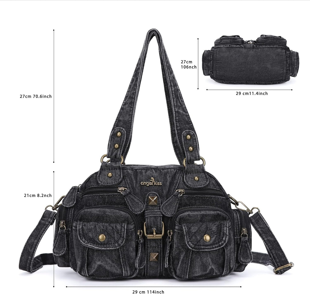 Angel Kiss Damen Handtasche 2 Hauptfächer Multifunktionale Handtasche Weich PU Leder Tasche mit Reis