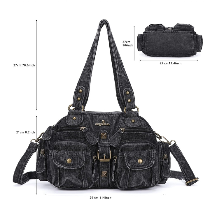 Angel Kiss Damen Handtasche 2 Hauptfächer Multifunktionale Handtasche Weich PU Leder Tasche mit Reis