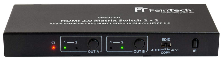 FeinTech VMS02201 HDMI 2.0 Matrix Switch 2x2 mit Audio Extractor 4K HDR SPDIF 2 IN, 2 OUT Single, 2
