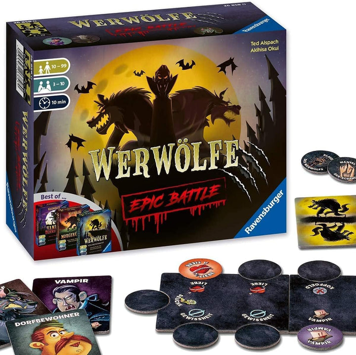 Ravensburger 26858 - Werwölfe - Epic Battle, Best-of der Spielereihe für 3-10 Spieler, Gesellschafts