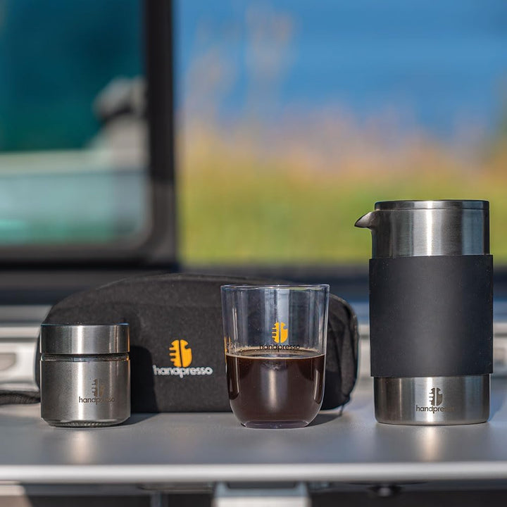 Handpresso - Travel Press mit Tasche | 0,35 Liter (2-3 Tassen) | French Press Edelstahl | Kaffeepres