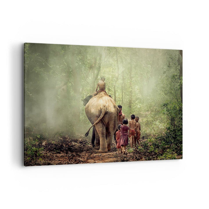 Bilder auf Leinwand 100x70cm Leinwandbild Elefant Dschungel Nebel Gross Wanddeko Bild Schlafzimmer K