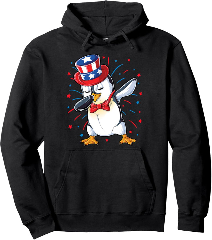 Dabbing Penguin 4th Of July Funny Men Women American Flag Pullover Hoodie