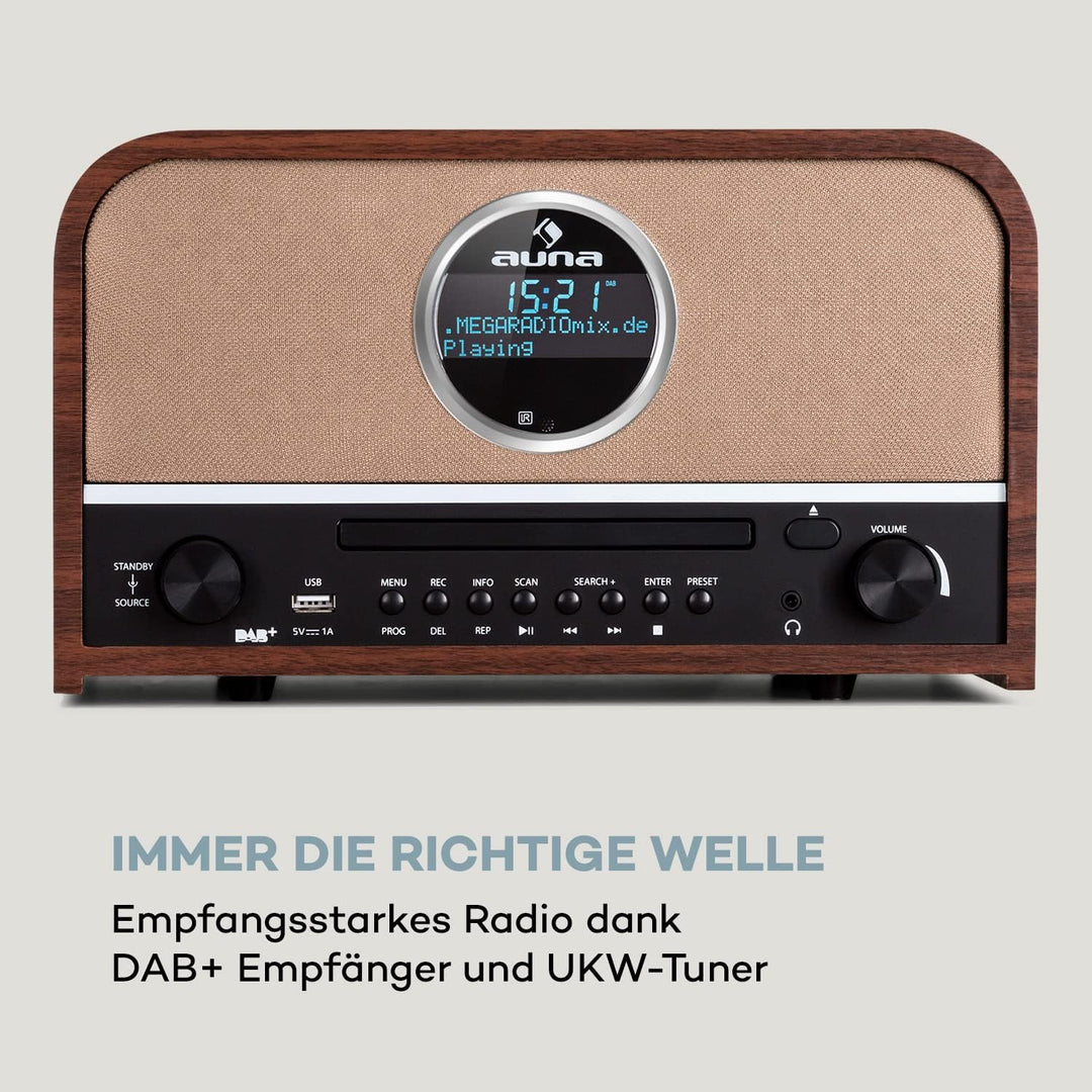 Auna Tragbarer DAB-Radio-CD-Player für Zuhause, FM/DAB/DAB+ Radio mit Bluetooth + AUX, Stereoanlage,