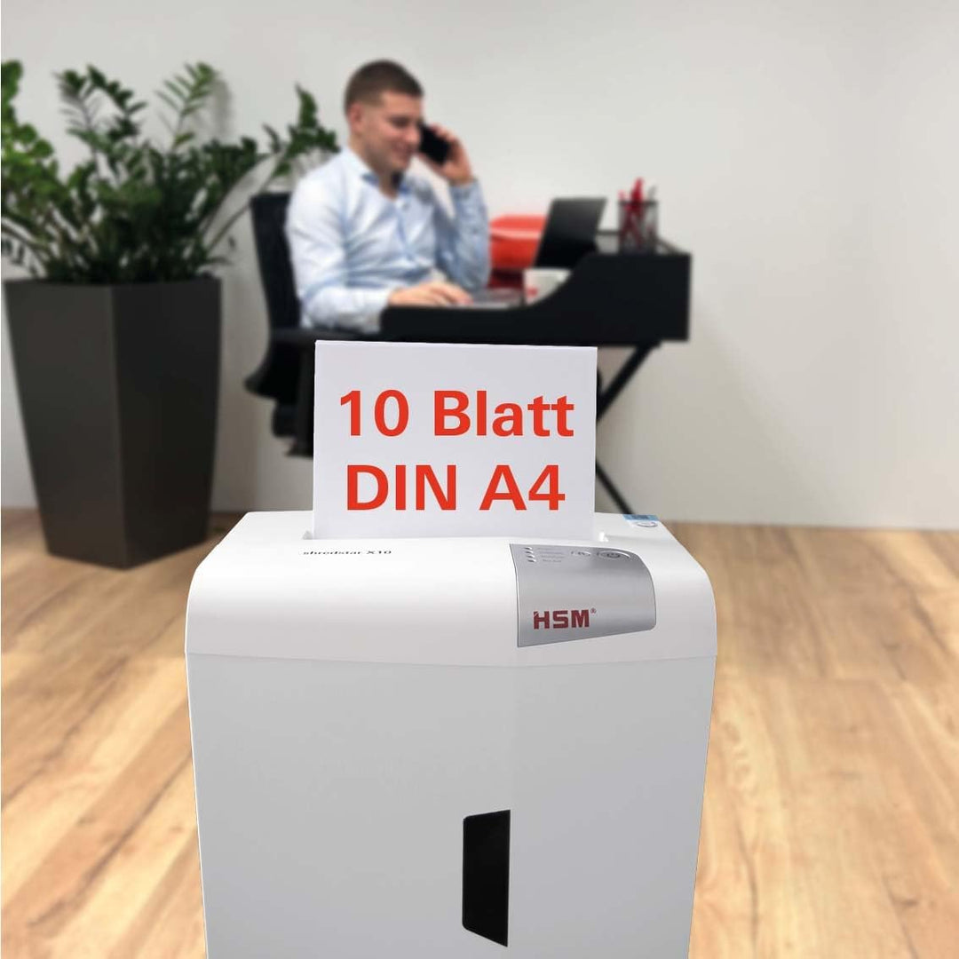 HSM shredstar X10 Aktenvernichter, Sicherheitsstufe P-4, 10 Blatt (Partikelschnitt) mit CD-Schredder