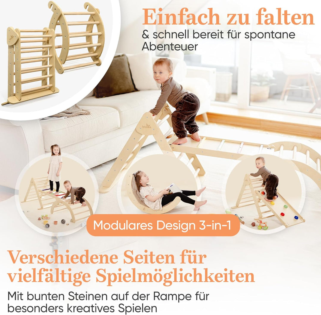 Lululearn® Klettergerüst [FALTBAR] ideal für Indoor & Outdoor-Bereich - Kletterdreieck & Kletterboge