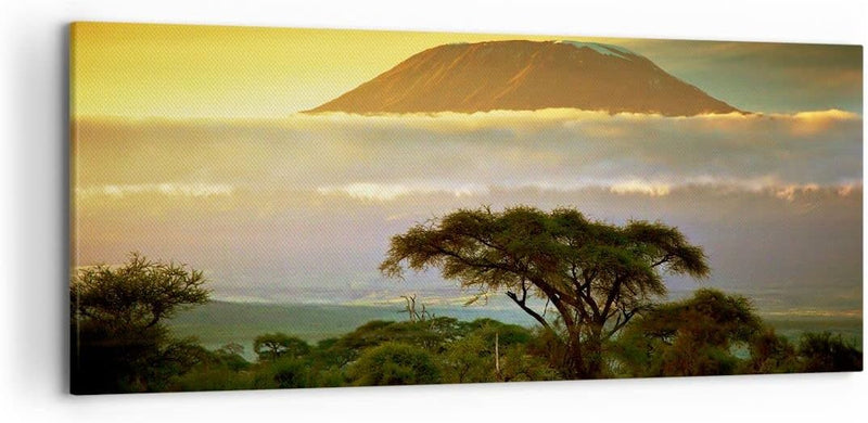 Wandbilder Dekoration Wohnzimmer Safari Tierwelt Berg Kenia Panorama Bilder auf Leinwand 120x50cm Le